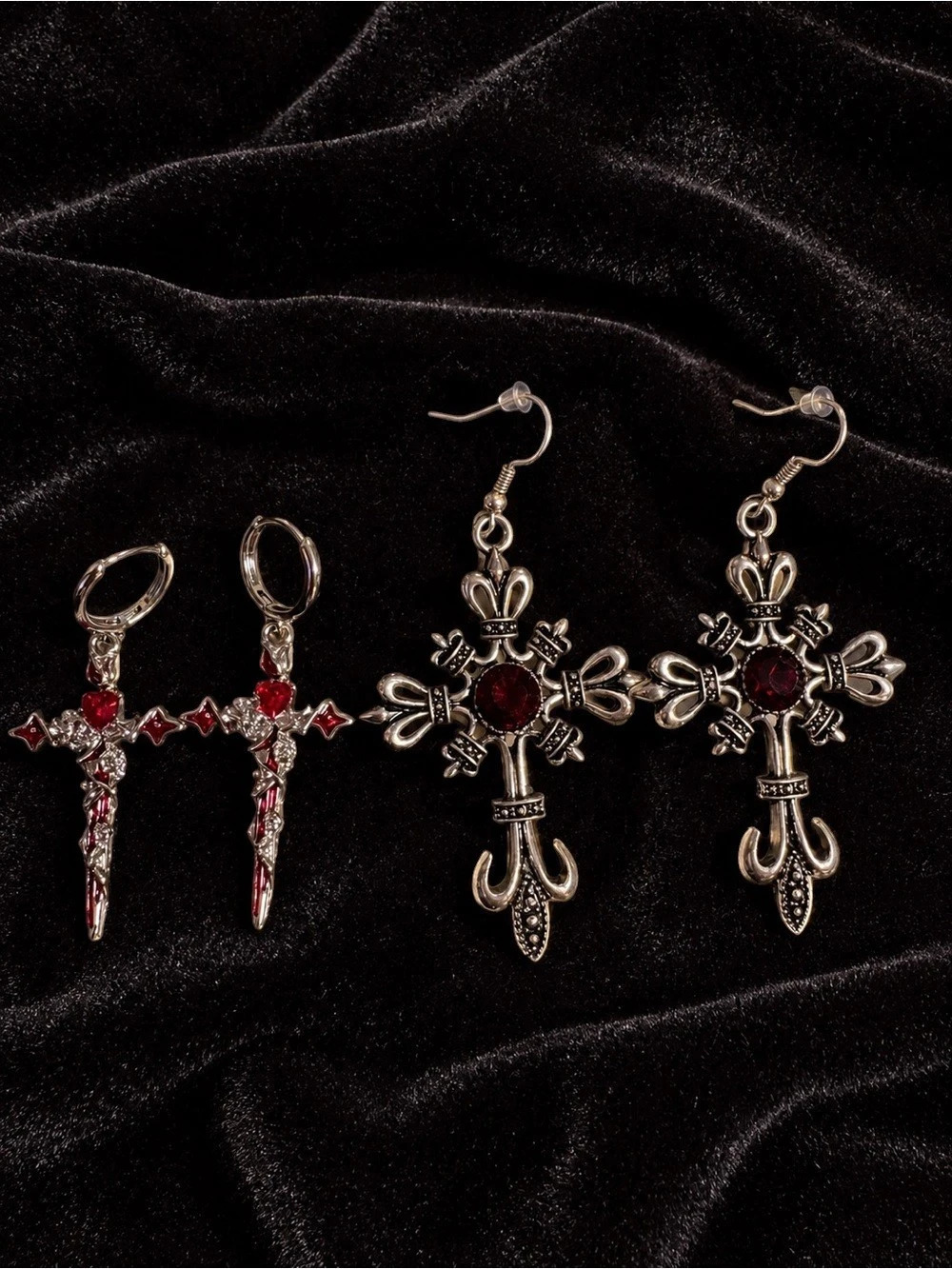 $15 each / Cross Dangle Earrings in Silver & Red NWT
